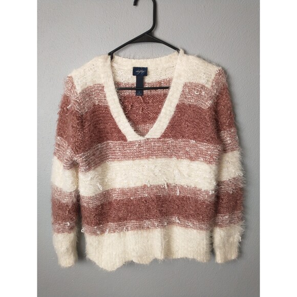 DayTrip Distressed Striped Fuzzy Sweater Sz S - Picture 1 of 7